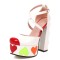 Round Toe Heart Stitched Chunky Heels Ankle Buckle Cross Straps Dorsay Platforms Pumps - White