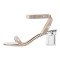 Peep Toe Rhinestones Ankle Buckle Straps Transparent Chunky Heels Sandals - Silver Patent