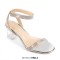 Peep Toe Rhinestones Ankle Buckle Straps Transparent Chunky Heels Sandals - Silver Patent