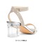 Peep Toe Rhinestones Ankle Buckle Straps Transparent Chunky Heels Sandals - Silver Patent