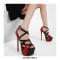 Peep Toe Stiletto Heels Platforms Ankle Buckle Straps Banquet Dorsay Pumps - Black