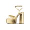 Chunky Heels Peep Toe Platforms Leopard Print Ankle Buckle Straps Sandals - Gold