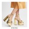 Chunky Heels Peep Toe Platforms Leopard Print Ankle Buckle Straps Sandals - Gold