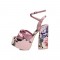 Chunky Heels Peep Toe Platforms Rose Print Ankle Buckle Straps Sandals - Pink