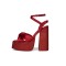 Chunky Heels Peep Toe Platforms Leopard Print Ankle Buckle Straps Sandals - Red