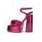 Chunky Heels Peep Toe Platforms Leopard Print Ankle Buckle Straps Sandals - Rose Red