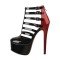 Round Toe Platforms Stiletto Red Heels T Straps Back Zipper Punk Rock Sandals - Black Patent