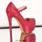 Pointed Toe Stiletto Heels Platforms Wicker Surface Pattern Mary Janes Pumps - Red Faux Leather