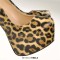 Pointed Toe Stiletto Heels Platforms Leopard Pattern Mary Janes Pumps - Tan Faux Leather