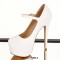 Pointed Toe Stiletto Heels Platforms Wicker Surface Pattern Mary Janes Pumps - White Faux Leather