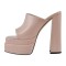 Peep Toe Chunky Heels Platforms Spring Sandals - Beige