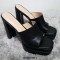 Peep Toe Chunky Heels Platforms Spring Sandals - Black