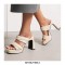 Peep Toe Platforms Chunky Heels Slippers Sandals - Beige