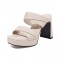 Peep Toe Platforms Chunky Heels Slippers Sandals - Beige