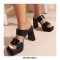 Peep Toe Platforms Chunky Heels Slippers Sandals - Black