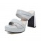 Peep Toe Platforms Chunky Heels Slippers Sandals - Blue