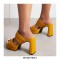 Peep Toe Platforms Chunky Heels Slippers Sandals - Yellow