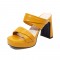 Peep Toe Platforms Chunky Heels Slippers Sandals - Yellow