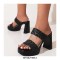 Peep Toe Chunky Heels Knitted Platforms Slippers Sandals - Black