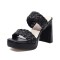 Peep Toe Chunky Heels Knitted Platforms Slippers Sandals - Black