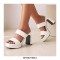 Peep Toe Chunky Heels Knitted Platforms Slippers Sandals - White