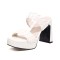 Peep Toe Chunky Heels Knitted Platforms Slippers Sandals - White
