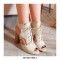 Peep Toe Chunky Open Heels Lace Up Pumps - Beige