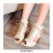 Peep Toe Chunky Open Heels Lace Up Pumps - Beige