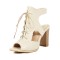 Peep Toe Chunky Open Heels Lace Up Pumps - Beige