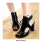 Peep Toe Chunky Open Heels Lace Up Pumps - Black