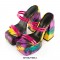 Chunky Heels Peep Toe Platforms Colorful Beach Slippers Sandals - Yellow