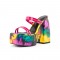 Chunky Heels Peep Toe Platforms Colorful Beach Slippers Sandals - Yellow