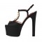 Chunky Heels Platform Peep Toe Rivet Decorated Ankle Buckle T Straps - Black