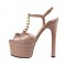 Chunky Heels Platform Peep Toe Rivet Decorated Ankle Buckle T Straps - Khaki
