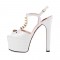 Chunky Heels Platform Peep Toe Rivet Decorated Ankle Buckle T Straps - White