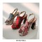 Peep Toe Platforms Chunky Heels Slingback Floral Print Sandals - Blue