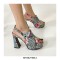 Peep Toe Platforms Chunky Heels Slingback Floral Print Sandals - Blue