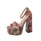 Peep Toe Platforms Chunky Heels Ankle Buckle Straps Floral Print Sandals - Pink