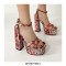 Peep Toe Platforms Chunky Heels Ankle Buckle Straps Floral Print Sandals - Pink