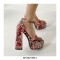 Peep Toe Platforms Chunky Heels Ankle Buckle Straps Floral Print Sandals - Pink