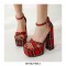Peep Toe Platforms Chunky Heels Ankle Buckle Straps Plaid Print Sandals - Red
