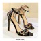 Ankle Straps Peep Toe Stiletto Heels Rivet Studded Sandals - Black
