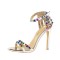 Ankle Straps Peep Toe Stiletto Heels Rivet Studded Sandals - Silver