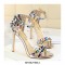 Ankle Straps Peep Toe Stiletto Heels Rivet Studded Sandals - Silver