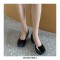 Square Toe Platforms Patent Wedges Loafers - Black