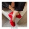 Square Toe Platforms Patent Wedges Loafers - Red