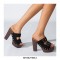 Chunky Heels Platform Peep Toe Buckle Flock Outdoor Rivet Sandals  - Black