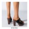 Chunky Heels Platform Peep Toe Buckle Flock Outdoor Rivet Sandals  - Black