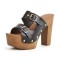 Chunky Heels Platform Peep Toe Buckle Outdoor Rivet Sandals  - Black
