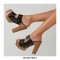 Chunky Heels Platform Peep Toe Buckle Outdoor Rivet Sandals  - Black